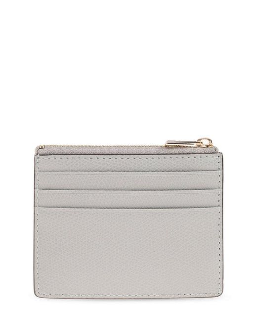 Furla Gray Camelia Logo Plaque Zip-Up Small Card Holder