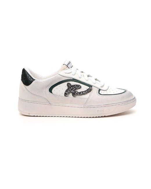 Pinko White Embellished Lovebirds Logo Sneakers