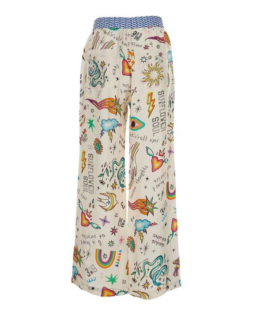 ME 369 White Bailey Patterned Elastic Waist Pants