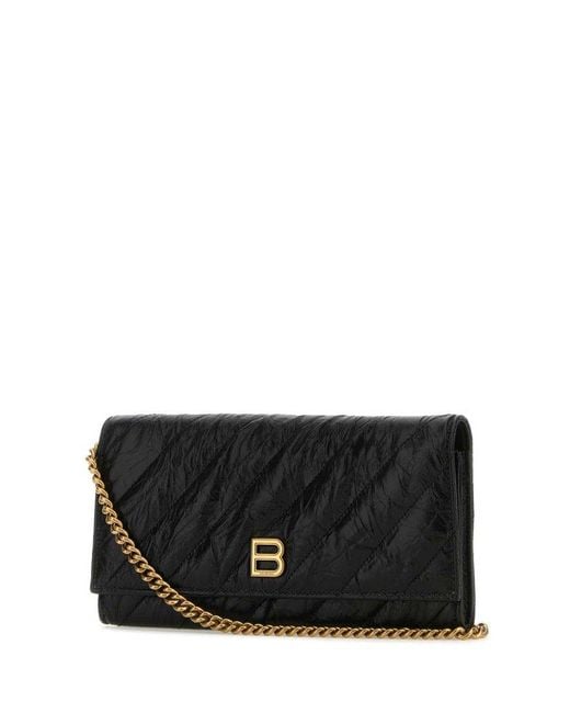 Balenciaga Black Crush Quilted Wallet On Chain