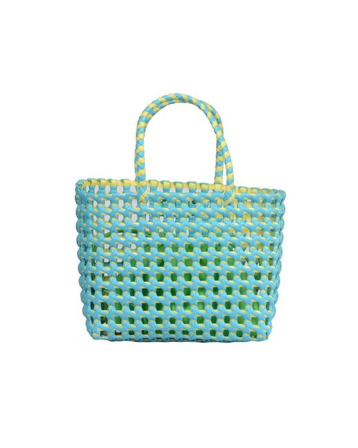 MSGM Green Woven Logo Patch Top Handle Bag