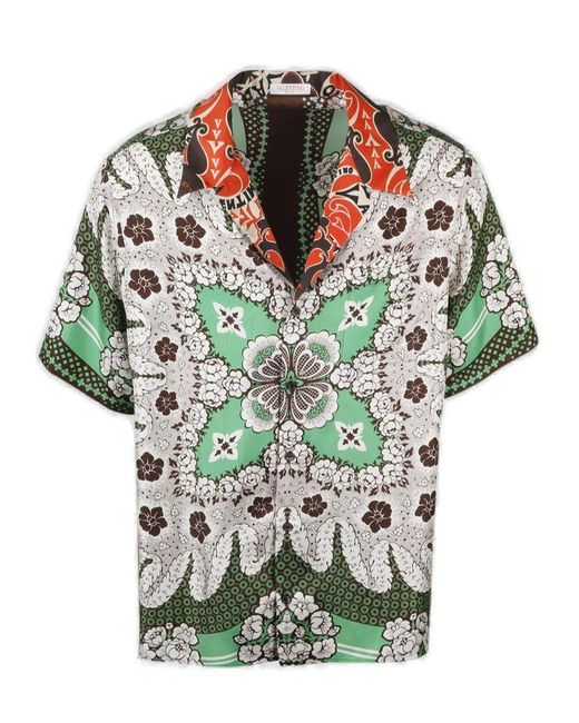 Valentino Green Bandana Printed Short-sleeved Shirt for men