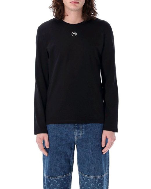 MARINE SERRE Black Organic Cotton Jersey Plain T-Shirt for men