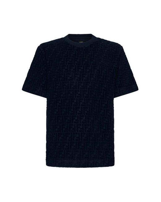 Fendi Blue Ff Jacquard Crewneck T-shirt for men