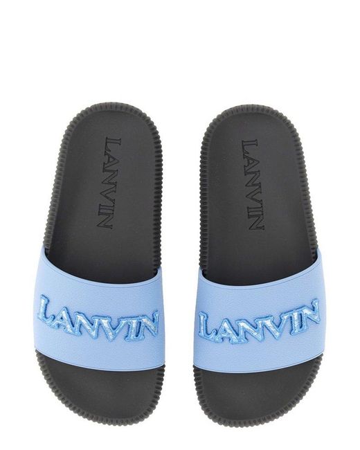 Lanvin Blue Logo Detailed Slip-on Slides