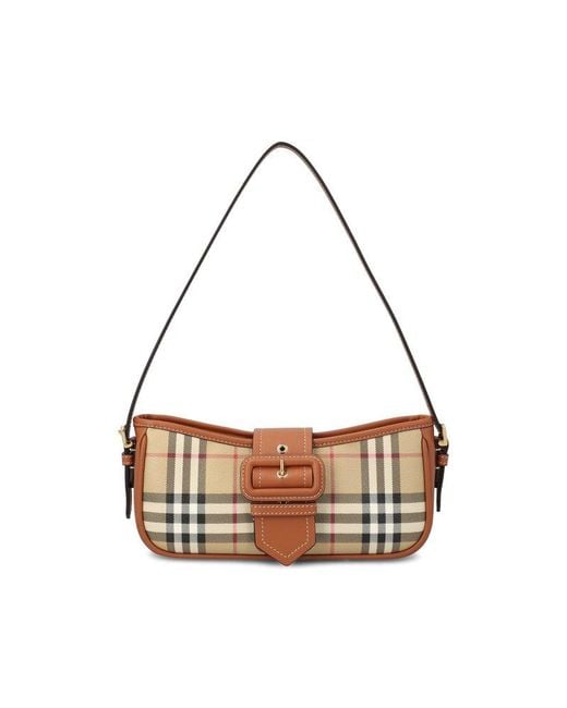 Burberry White Check Printed Buckle-detailed Shoulder Bag
