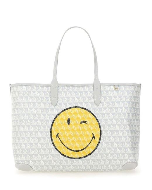 Anya Hindmarch White "I Am A Plastic Bag Wink" Tote Bag Small
