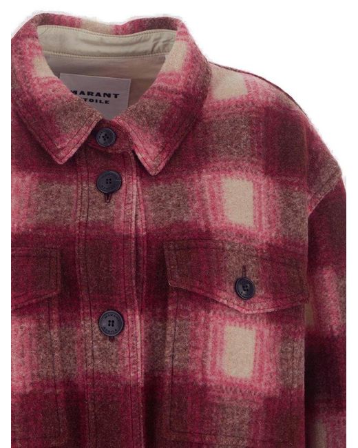 Isabel Marant Red Harveli Checked Buttoned Coat