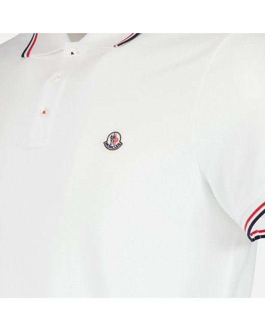 Moncler White Logo Patch Short-sleeved Polo Shirt for men