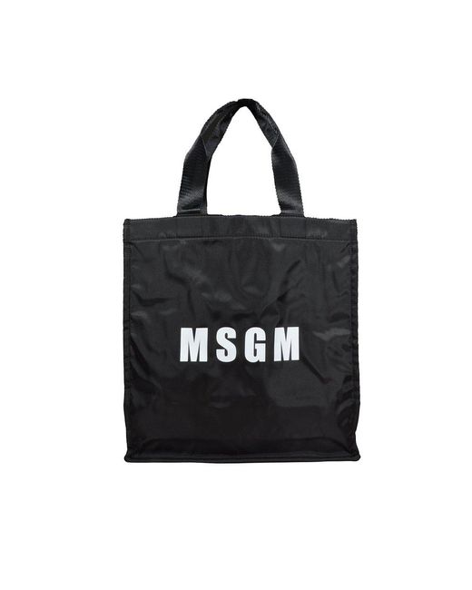 MSGM Black Logo Printed Top Handle Bag for men