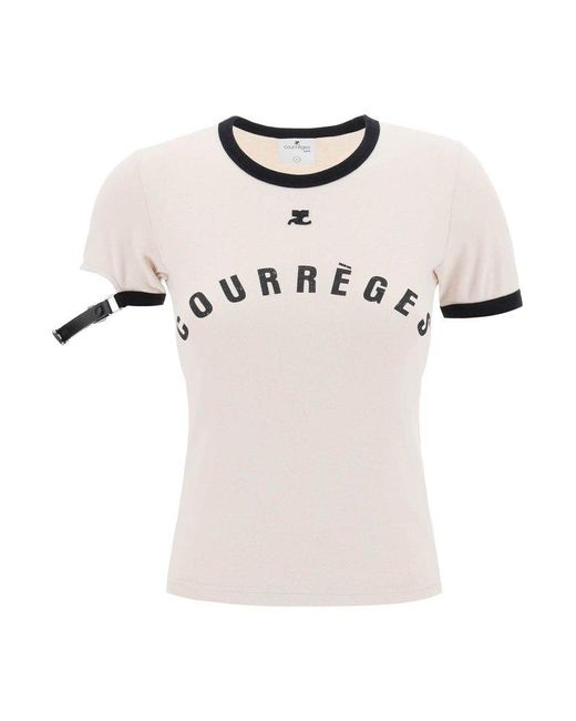Courreges Natural Buckle Contrast Printed T-Shirt
