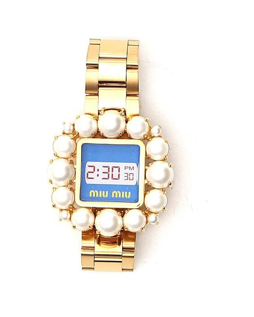 Miu Miu Metallic Pearl Embellished Bracelet