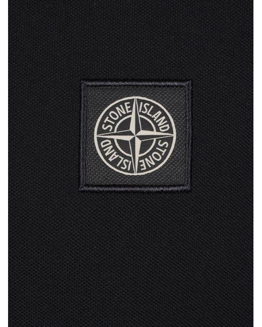 Stone Island Black Logo Patch Ribbed Polo Shirt for men
