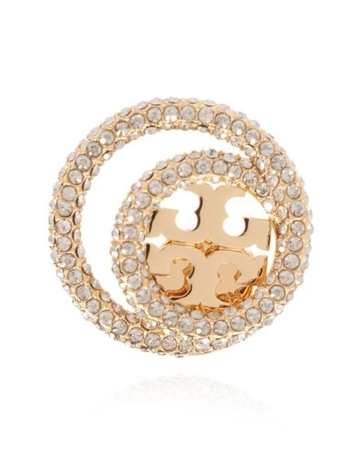 Tory Burch Natural 'miller' Earrings With Logo,