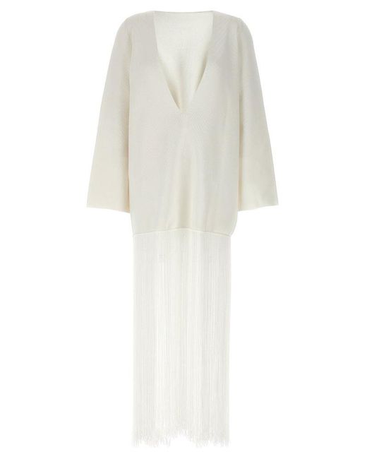 Khaite White Paley V-Back Maxi Dress