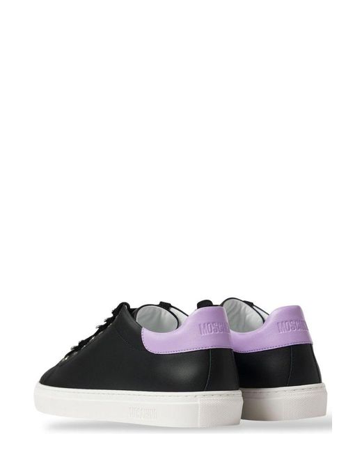 Moschino Black Round Toe Low-Top Sneakers for men