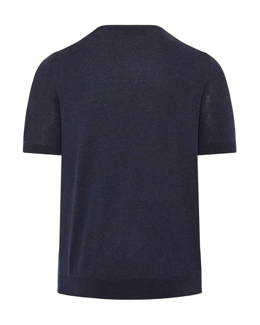 Enrico Mandelli Blue Logo Plaque Crewneck Knitted T-shirt for men