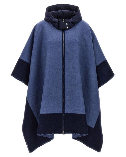 Etro Blue Logo Hooded Cape Capes