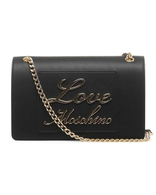 Love Moschino Black Logo Lettering Chain Linked Shoulder Bag