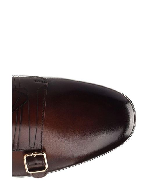 Santoni Brown Double-Buckled Almond Toe Loafers for men