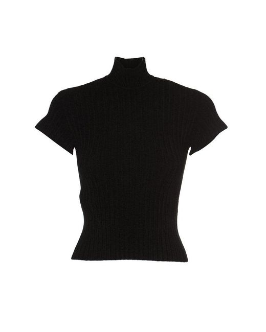 Alberta Ferretti Black High-Neck Shortsleeved Knit Top