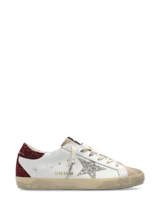 Golden Goose Deluxe Brand White Super Star Glittered Lace-up Sneakers