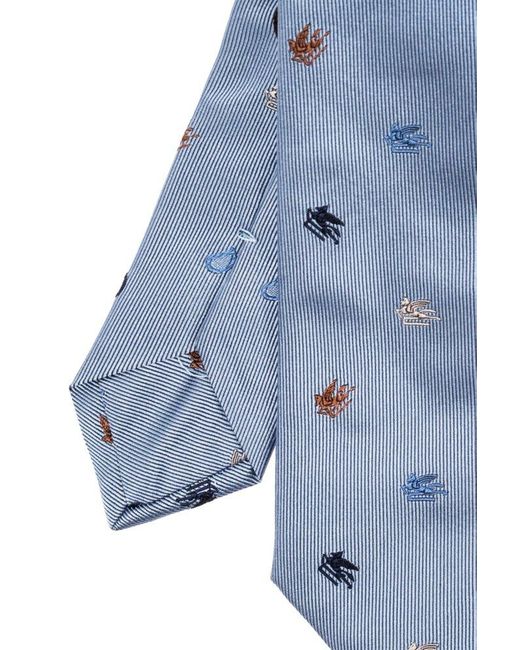 Etro Blue Logo Embroidered Pointed-tip Tie for men