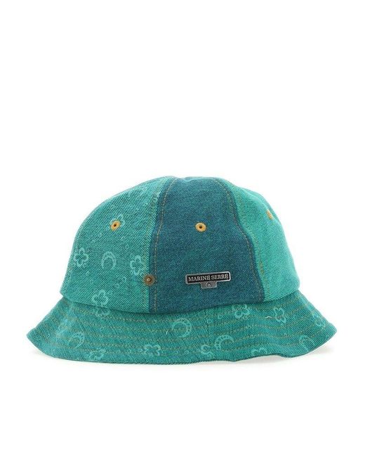 MARINE SERRE Green Graphic Logo Embossed Denim Bucket Hat for men