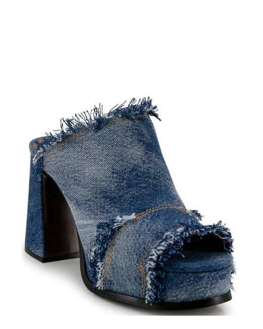 Ash Blue Frayed Detailed Denim Sandals