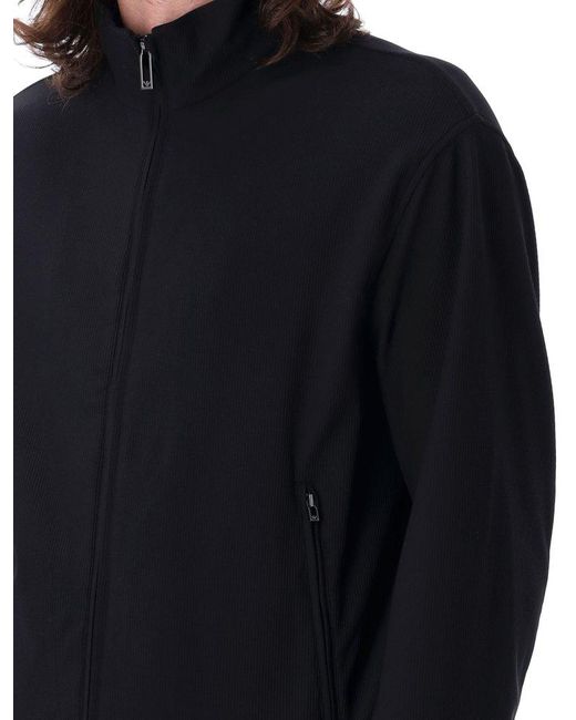 Emporio Armani Black Canneté-Effect Stretch Full-Zip Blouson for men
