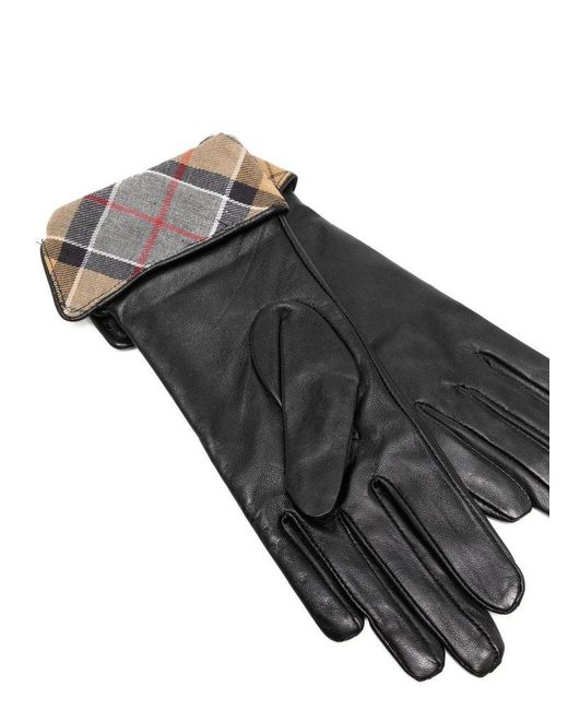 Barbour Tartan-check Leather Gloves in Black | Lyst