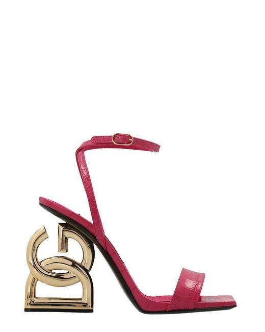 Dolce & Gabbana Red Embossed Dg Heel Sandals
