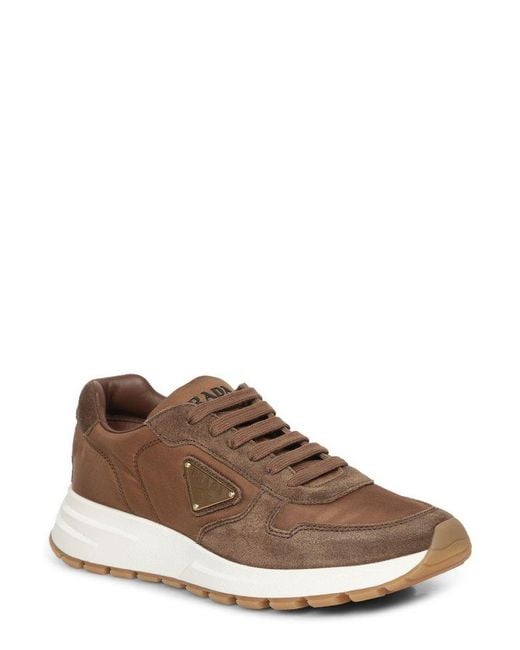 Prada Brown Triangle-logo Lace-up Sneakers for men