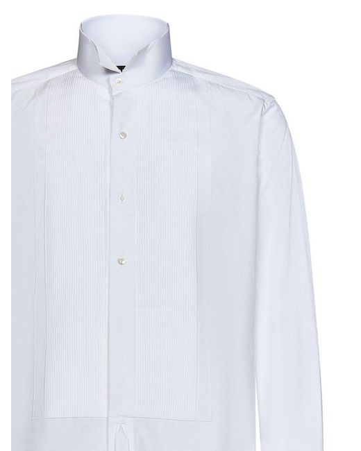 Tom Ford White Pleat Detailed Long-sleeved Shirt for men