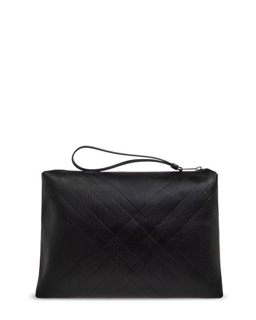 Burberry Black Check Pattern Zipped Clutch Bag for men
