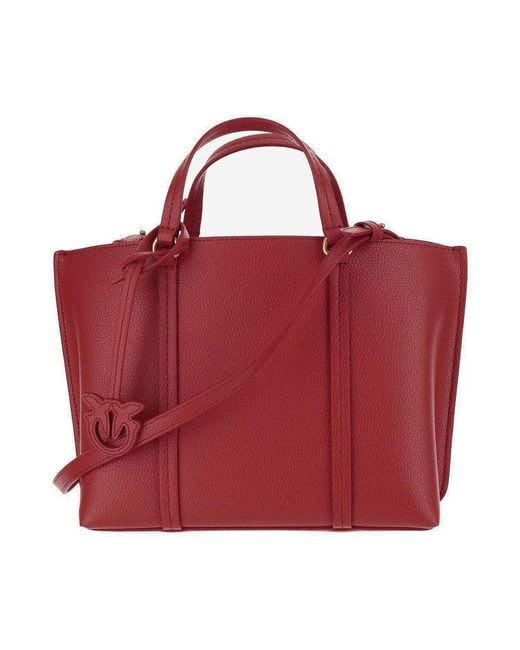 Pinko Red Classic Leather Shopper Bag