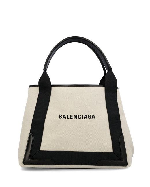 Balenciaga Black Cabas Logo Printed Tote Bag