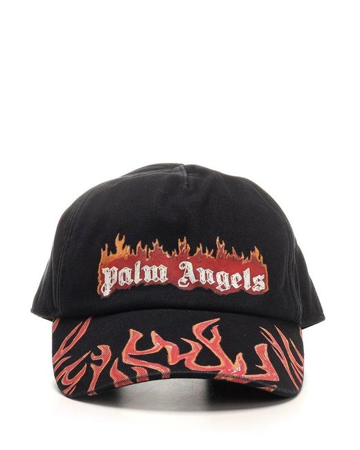 Palm Angels Black Burning Logo Baseball Cap for men