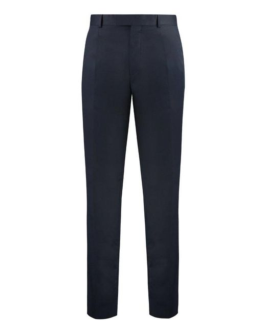 Zegna Blue Stretch Cotton Chino Trousers for men