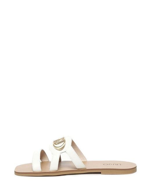 Liu Jo White Logo Plaque Slip-On Sandals