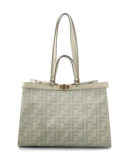 Fendi Peekaboo X Canvas & Leather Tote in Natural | Lyst