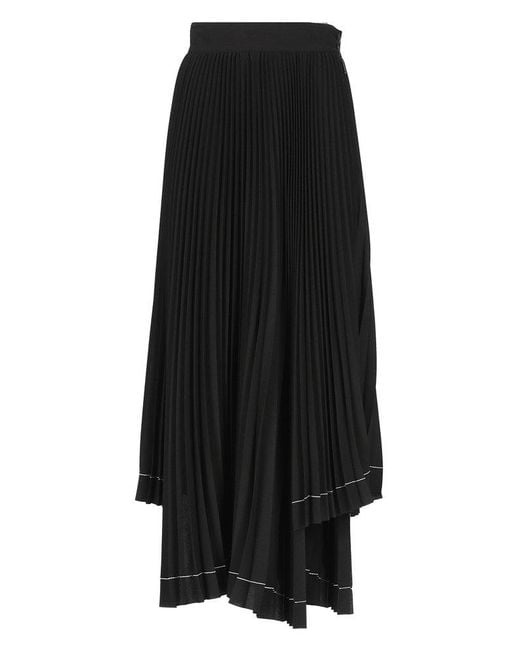 MSGM Black Asymmetric High-waist Pleated Maxi Skirt