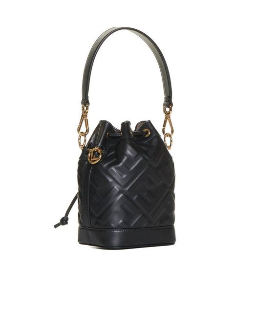 Fendi Mon Tresor Bucket Bag In FF Motif Calf Leather Black