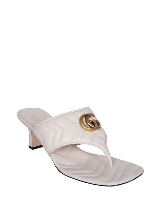 Gucci White Logo Plaque Quilted Thong Sandals