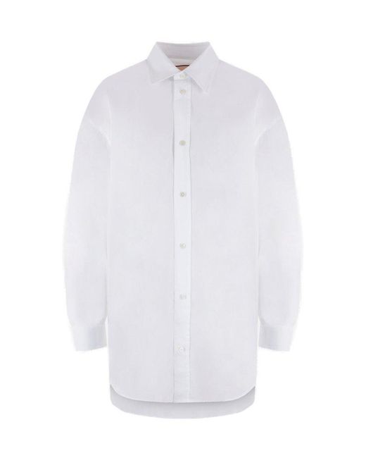 Plan C White Long Puff Sleeved Buttoned Shirt