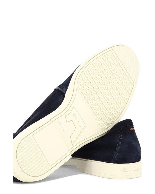 Santoni Blue Malibu Almond Toe Loafers for men