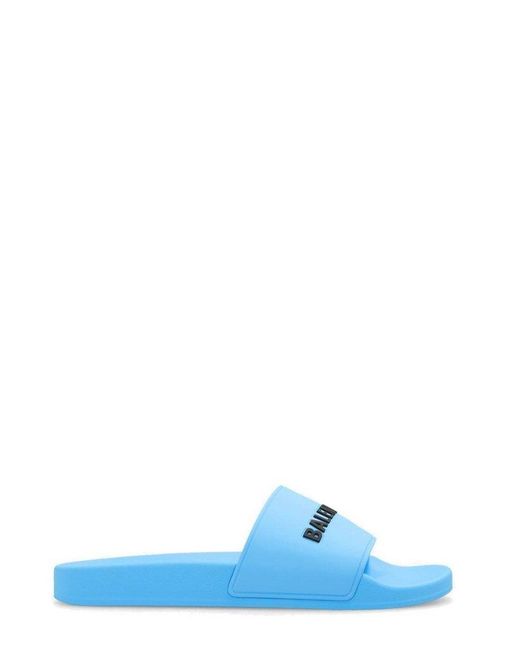 Balenciaga Blue Slides With Logo
