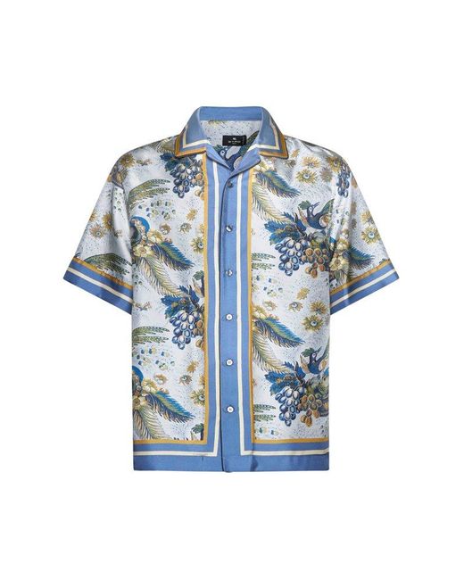 Etro Blue Print Silk Shirt for men