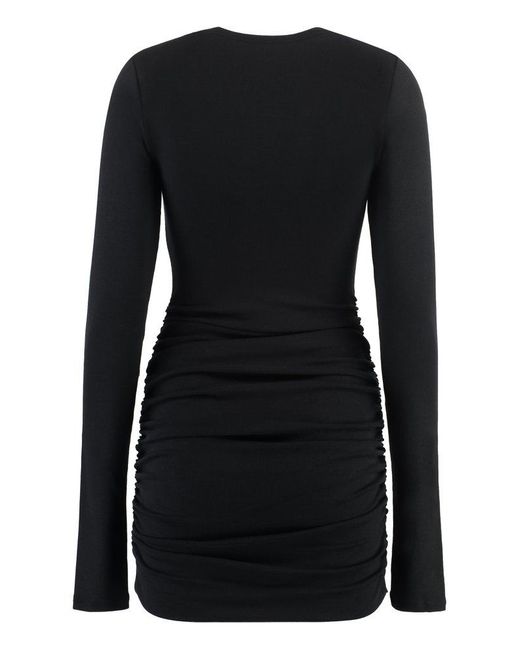 ANDAMANE Black Draped Long-sleeved Mini Dress