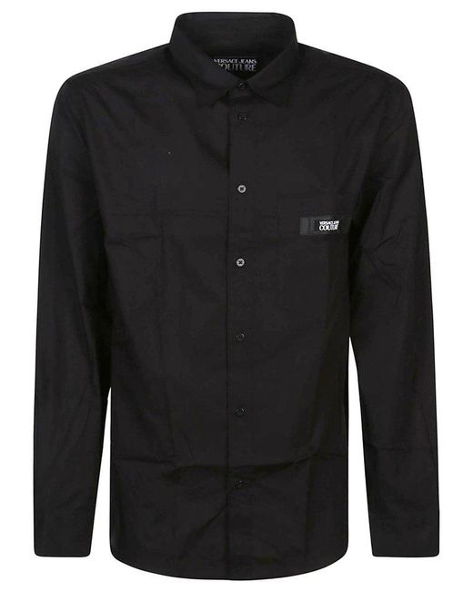 Versace Black Logo-patch Button-up Shirt for men
